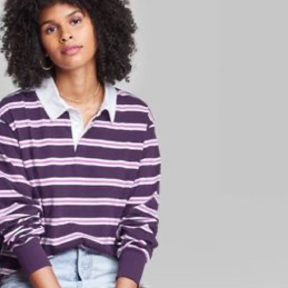 wild fable Tops - Wild Fable Long Sleeve Oversized Rugby Polo T-Shirt